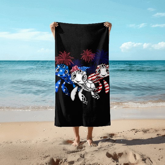 Gift for turtle lover fourth of july 4th of july Beach Towels