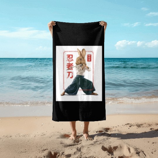 Rabbit with katana Rabbit with katana gift inspira Beach Towels