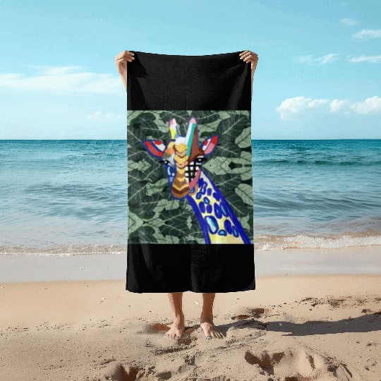 The blue giraffe Beach Towels