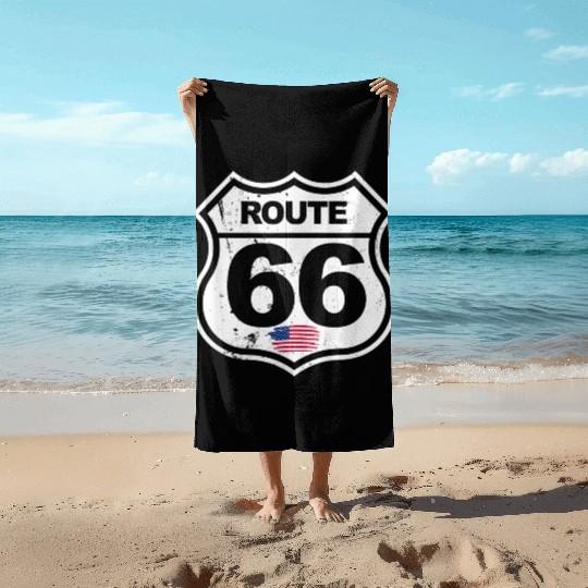Vintage Route 66 retro style Beach Towels
