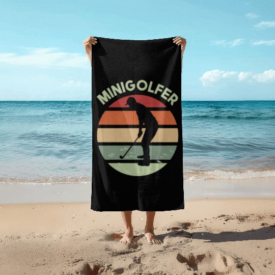 Minigolfing sunrise logo design with golfer Beach Towels
