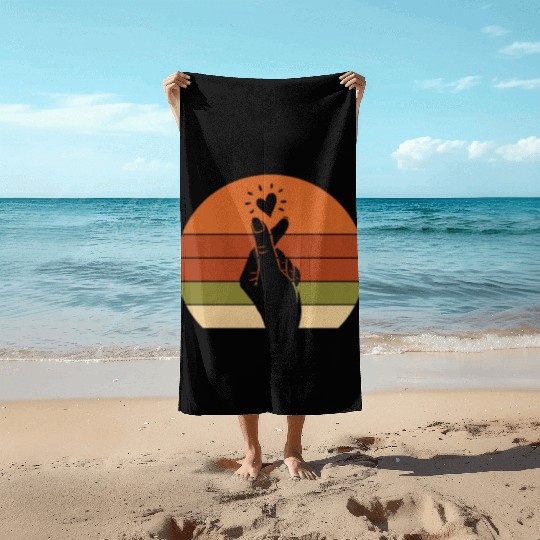 K-Pop K-Drama Finger Heart Retro Beach Towels