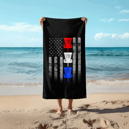 Red White and Blue Disc Golf Flag Beach Towels