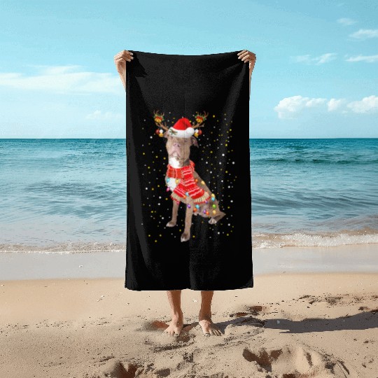 Pitbull Reindeer Christmas Light Beach Towels