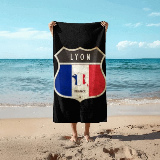 Lyon France coat of arms flags design Beach Towels