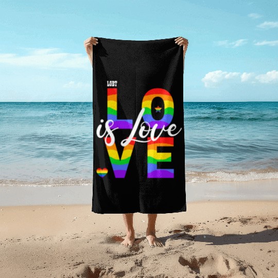 love is love LGBT rainbow Beach Towels