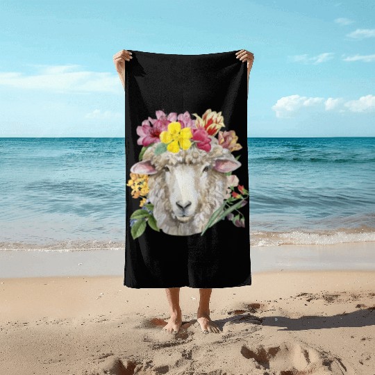 Floral Sheep Spring Nature Farm Sheep Lovers Beach Towels