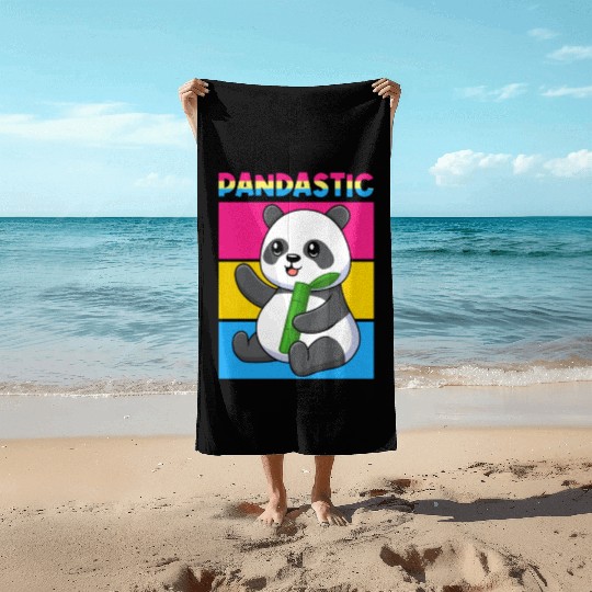 Pandastic Panda Bear Funny LGBTQ Pride Flag Pun Beach Towels