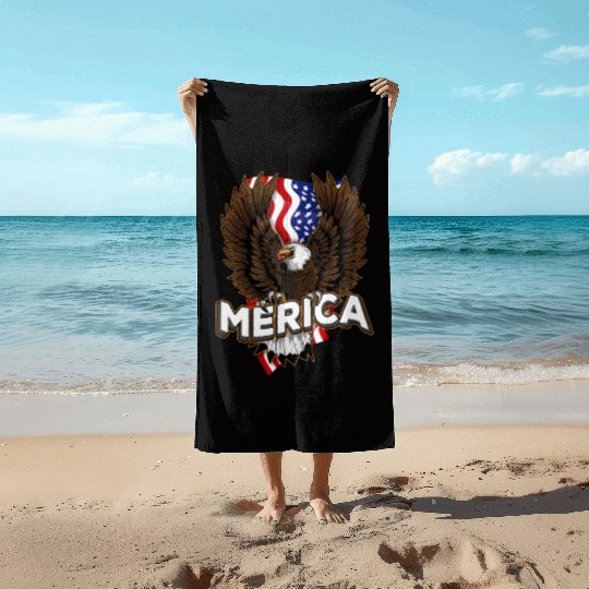 Merica 4th of July Bald Eagle USA American Fla Beach Towels