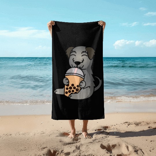 Boba Bubble Tea Irish Wolfhound Beach Towels