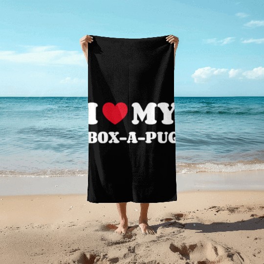 I Love My Box-A-Pug Beach Towels