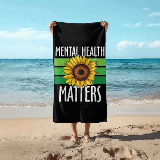 Mental Health Matters Green Sunflower Beach Towels