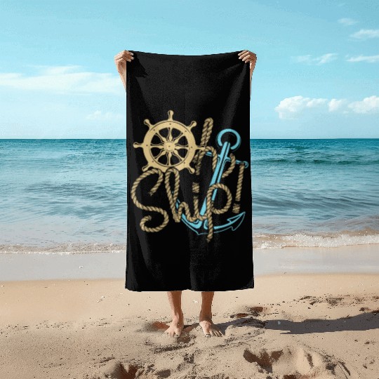 Ship sailing sailboat motor boat Beach Towels