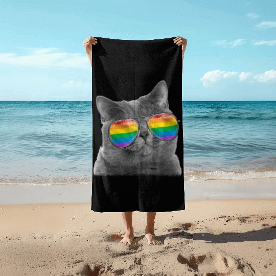 Cat LGBT Sunglasses Gay Pride Rainbow Flag Beach Towels