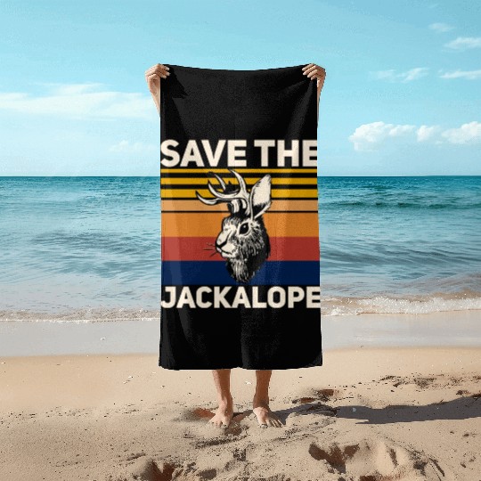 Save The Jackalope , Vintage Retro Camping Lover Beach Towels