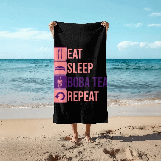 Eat Sleep Boba Tea Beach Towels