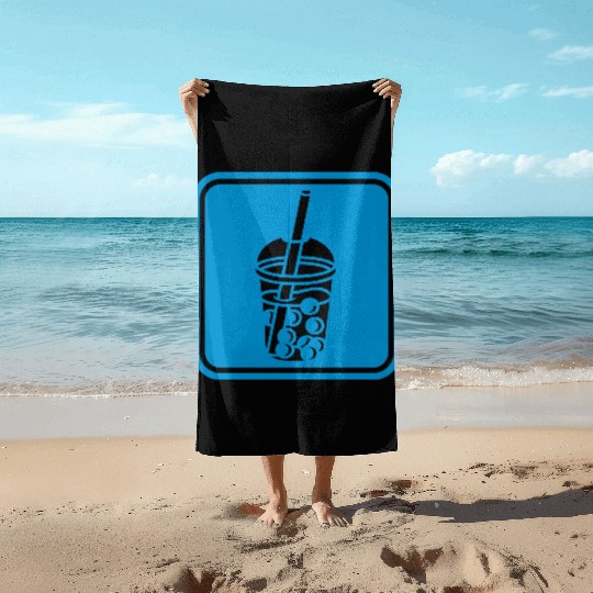 Button sign bubble tea Beach Towels