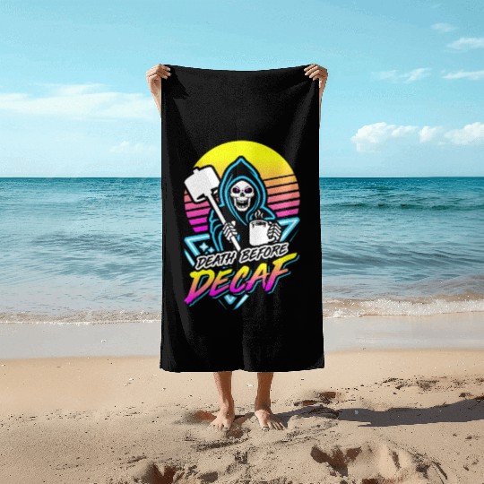 Death Before Decaf (Gym Reaper) Retro Neon Beach Towels