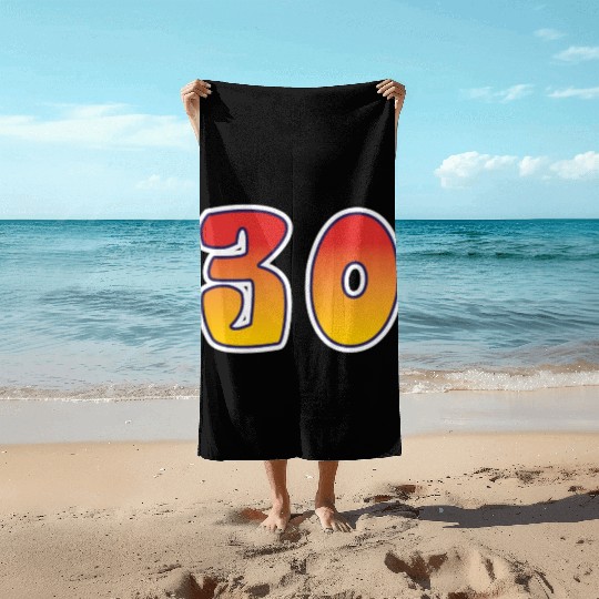 Number 30 Red - Orange Design Beach Towels