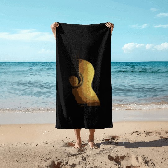 Acoustic Guitar Cool Brown Gold Wood Guitarist Des Beach Towels