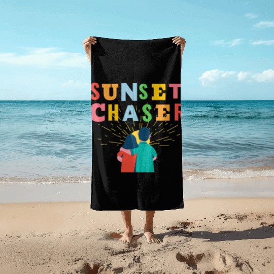 Sunset chaser romantic view Beach Towels