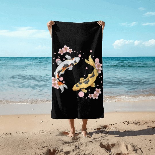 Japanese Koi Fish Carp Pond Japan Tattoo For Koi Beach Towels