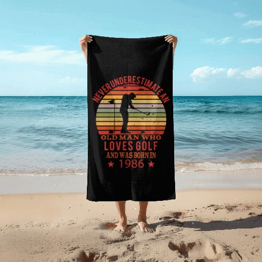 Golfing Golfplayers Vintage 1986 Birthday Beach Towels