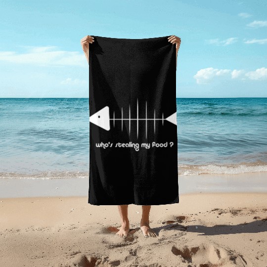 fish :Funny cat's food stealing Beach Towels