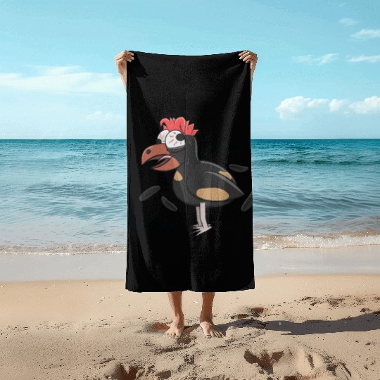 Crazy Shocked Farm Chicken Funny Cartoon Black Beach Towels