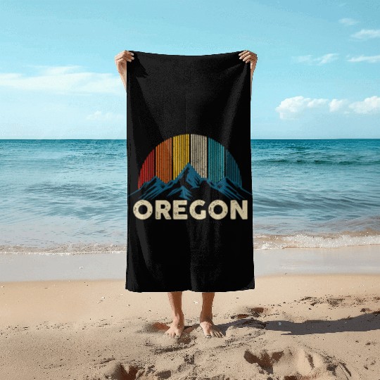 Oregon Vintage Mountains Nature Hiking Gift Beach Towels