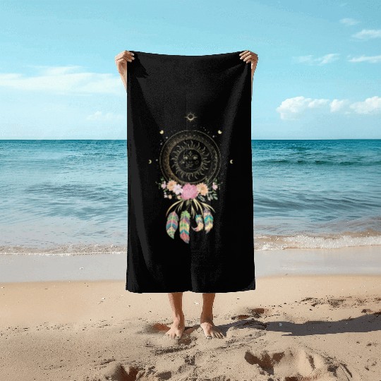 Beautiful Dreamcatcher Sun Moon Flowers Beach Towels