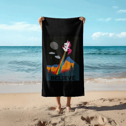 Unicorn "I Want To Believe" UAP Outfit Alien Ufo Beach Towels