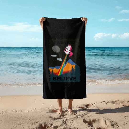 Unicorn "I Want To Believe" UAP Outfit Alien Ufo Beach Towels