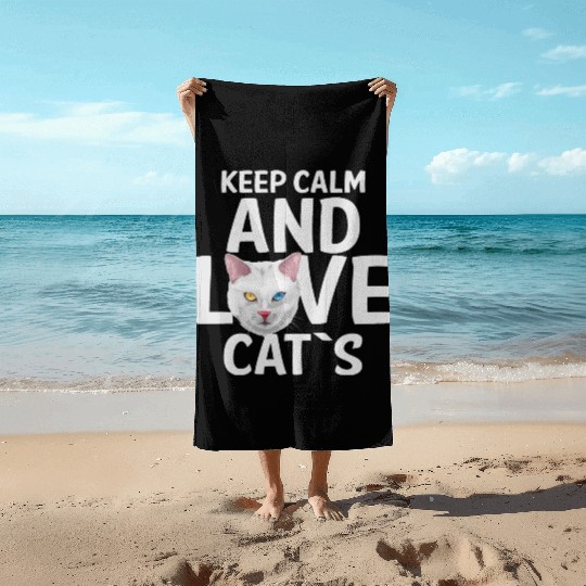 KEEP CALM AND LOVE CAT`S Beach Towels