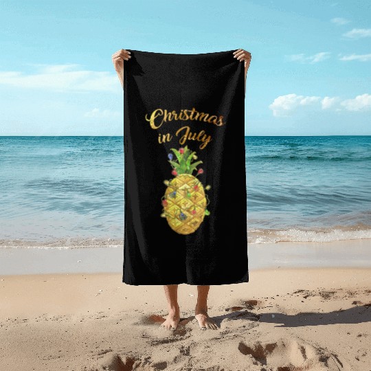 Christmas In July Pineapple Xmas Tree Lights Beach Towels