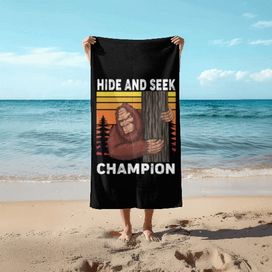 Bigfoot Hide And Seek Champion Funny Sasquatch Beach Towels