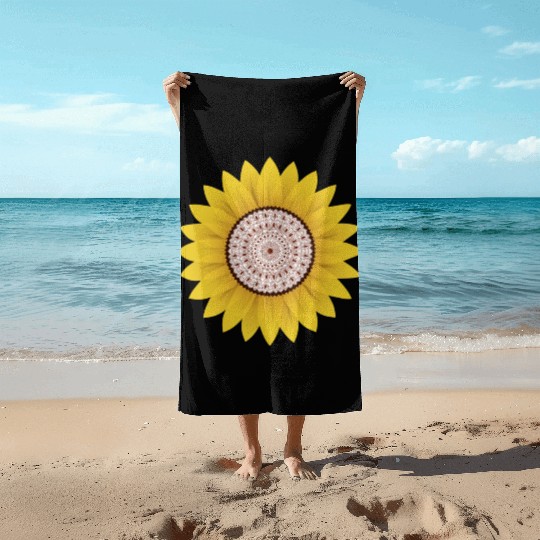 Golden Sunflower Mandala Beach Towels