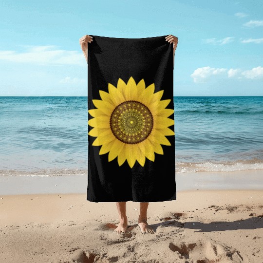 Golden Sunflower Mandala Beach Towels
