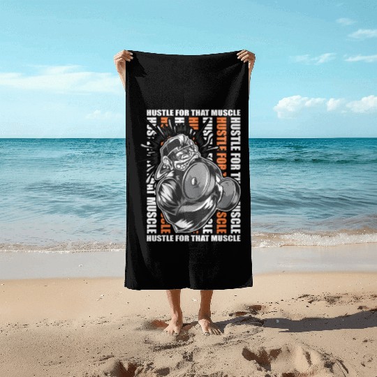 Motivational Gym Quote: HUSTLE FOR THAT MUSCLE Beach Towels
