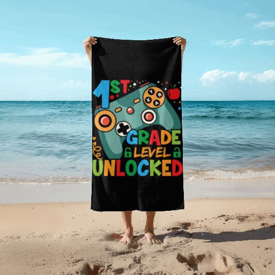 1st Grade Level Unlocked Video Game Boys 1st Beach Towels