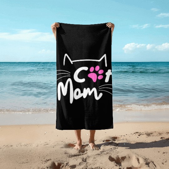 Best Cat Mom Ever with Paw for Mother Beach Towels