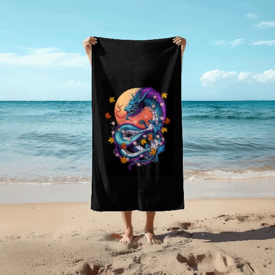 Japanese Dragon Beach Towels