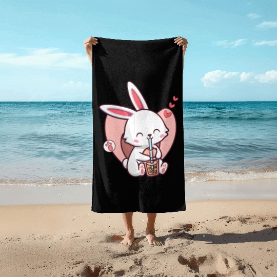Kawaii Dog Loves Beach Towels Boba Tea Bubble Tea Anime