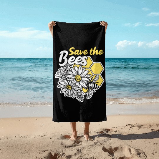 Save the bee honey bee gift idea environmental pro Beach Towels