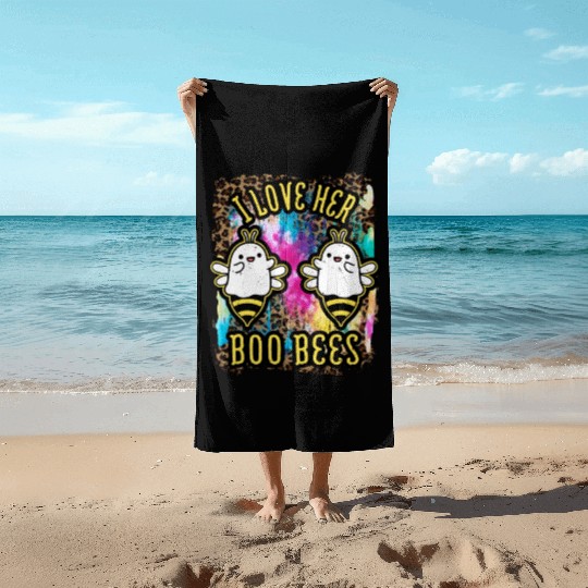 Halloween I love her Boo Bees Tie Dye Beach Towels