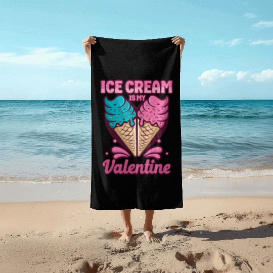 Ice Cream Valentines Day Cone Beach Towels