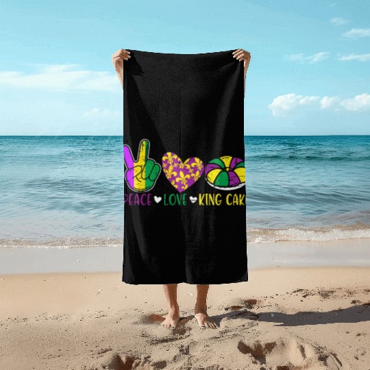 Peace Love King Cake Beach Towels