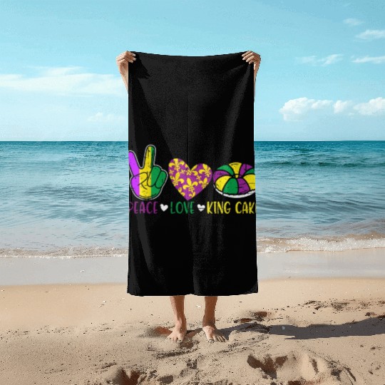 Peace Love King Cake Beach Towels