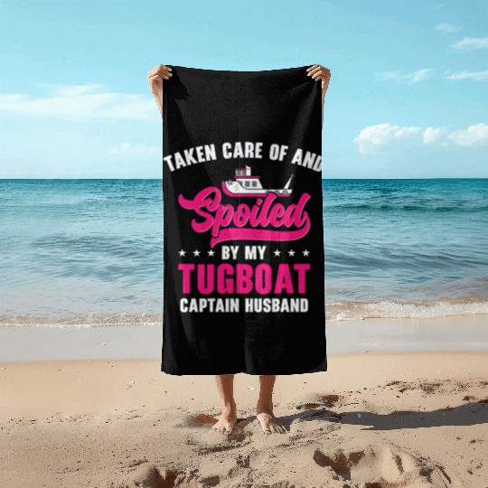 Tugboat Spoiled Tugboat Captain Husband Sailing Beach Towels