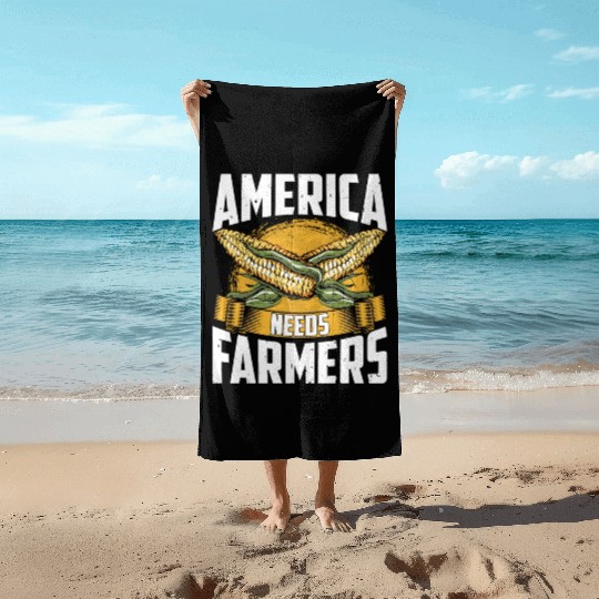 America Needs Farmers Funny Corn Farming Beach Towels